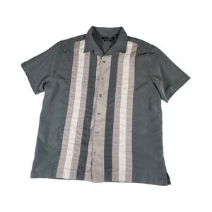 John Henry Mens XL Grey Striped Silk Touch Short Sleeve Bowling Camp Shirt